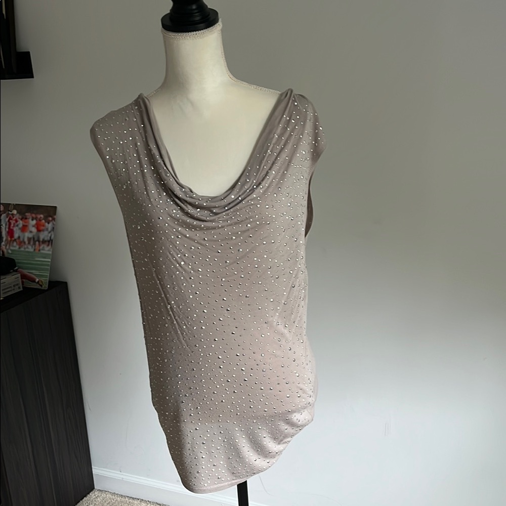 Draped Tan Sleeveless Tank Top